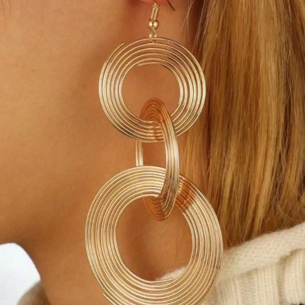 3for$20 1pair Personality Metal Multi-Layer Circle Earrings, Retro Long Earrings